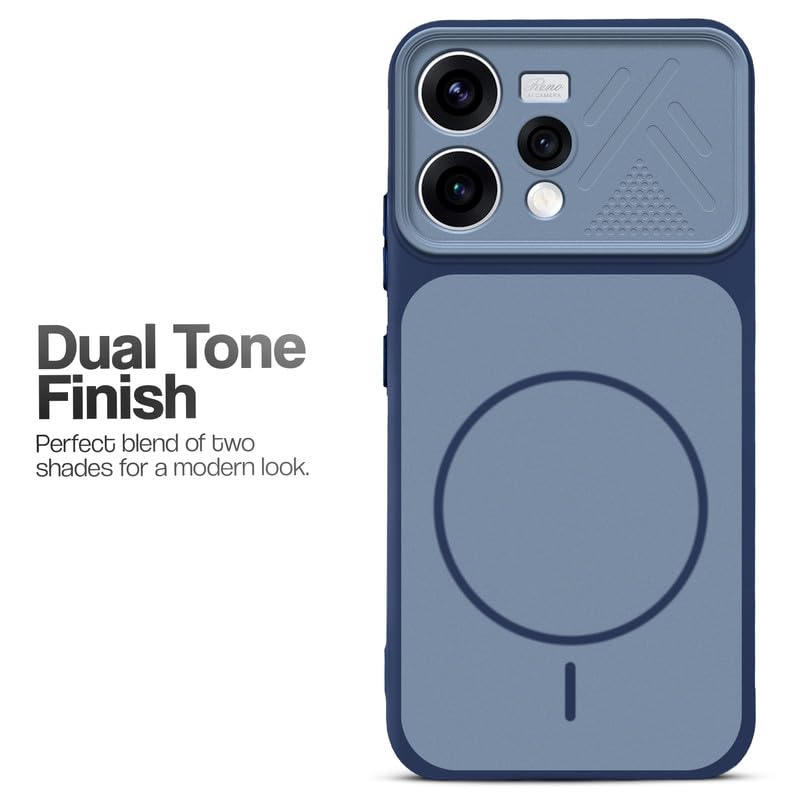 Image of Mr. Case Back Cover for Oppo Reno 15 5G | Ring Design Protective Case with Camera Cut Protection | Anti Slip Grip | Shockproof Mobile Cover - Blue