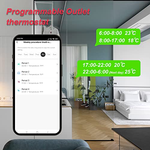 Smart Wifi Thermostat Plug Socket Programmable Wireless Plug-In Temperature Controller App Remote Control Voice Control Thermostat Plug Outlet, White #TOP3