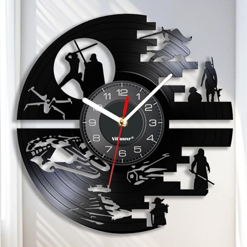 Horloge Murale Design Moderne Silencieuse Orloge Mural Original Salon Montre Murale Cuisine Pendule Murale en Forme de Disque Vinyle Décoration Murale...