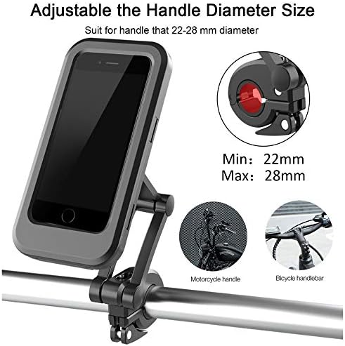 TANSHUOKJ Bike Phone Mount. Waterproof Bicycle Phone Holder Motorcycle Phone Mount with Touch Screen/360° Rotation/Height Adjustable for Motorcycle Bike Handlebar Clamp Fits 4-6.8in Smartphones.