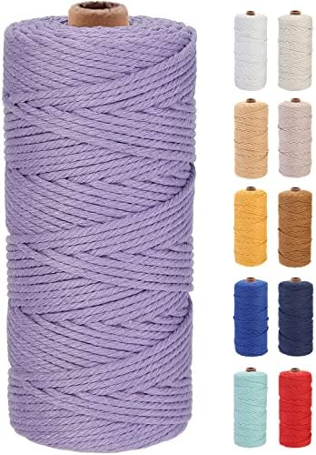 GOHOF Macrame Cord 3mm x 100m Premium Cotton Macrame Rope, 4 Strand Twisted Soft Cotton Cord, One of The Most Perfect Materials for Macrame Art, Cotton String Without Chemicals (Dark Blue)