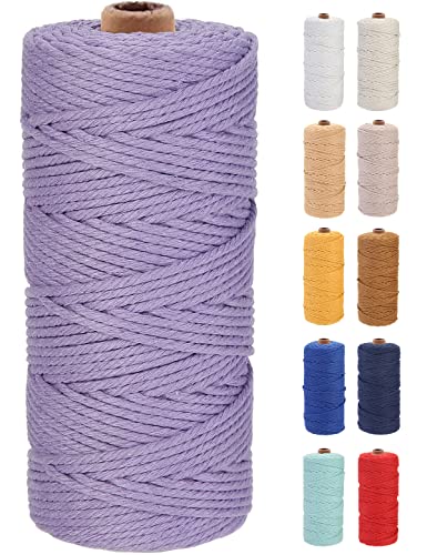 GOHOF Macrame Cord 3mm x 100m Premium Cotton Macrame Rope, 4 Strand Twisted Soft Cotton Cord, One of The Most Perfect Materials for Macrame Art, Cotton String Without Chemicals (Light Purple)