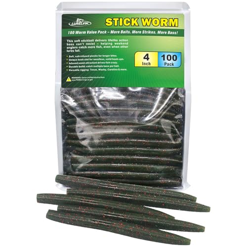 Wacky Worms Soft Plastic for Bass Fishing Lures100 Pack 4 & 5 Stick Baits Wacky Texas Neko & Drop Shot RigsBulk Soft Lure (1-Watermelon w/red Flake 4)