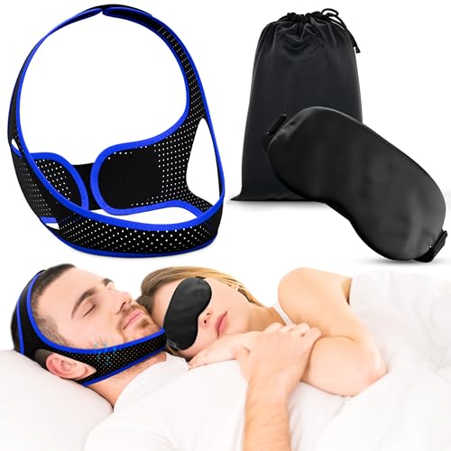 Anti snoring Chin Strap Strips Sleeping Solution Men Women Snore Stopper Sleep mask Double Reducer Straps for Breathing Best Remedy Breathe Right Nose Breathable Comfortable