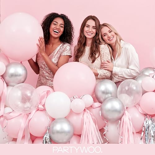 Image of PartyWoo Pale Pink Balloons 140pcs Different Sizes of 18 12 10 5 Inch Light Pastel Baby Pink Balloon Arch Kit for Engagement Bachelorette Baby Shower Easter Birthday Party Decorations Pink-Q01