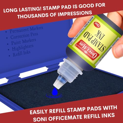 Image of Soni Officemate Stamp Pad Ink -15ml | Pack of 10 (Blue)| Quick-Dry, Smudge-Free Ink | Long-Lasting & Easy-to-Use | for Office, School, Craft & DIY Use