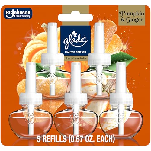 Glade PlugIns Refills Air Freshener, Pumpkin & Ginger, Scented and Essential Oils for Home and Bathroom, 0.67 Fl Oz, 5 Count