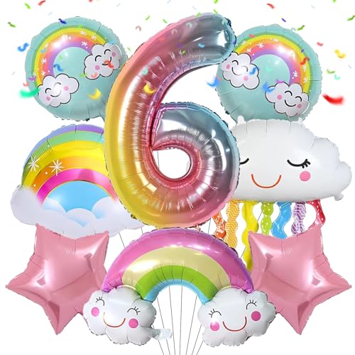 LETTERASHQP Regenbogen Deko für Kindergeburtstag - Mädchen 6 Jahre - Luftballons & Geburtstagsdeko für Mädchen & Jungen