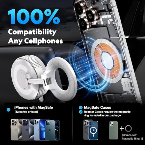 Image of RIGGEAR Vacuum Magnetic Phone Holder, 360 Foldable Car Mount, White