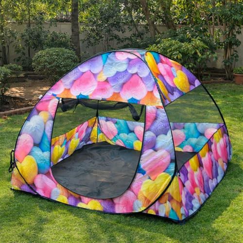 Image of Play House Foldable One Side Round Tent House for Kids Lightweight and Portable |Foldable Tent House for Kids Activity Indoor Outdoor |Play Tent House for Multi Purpose (Color Heart)