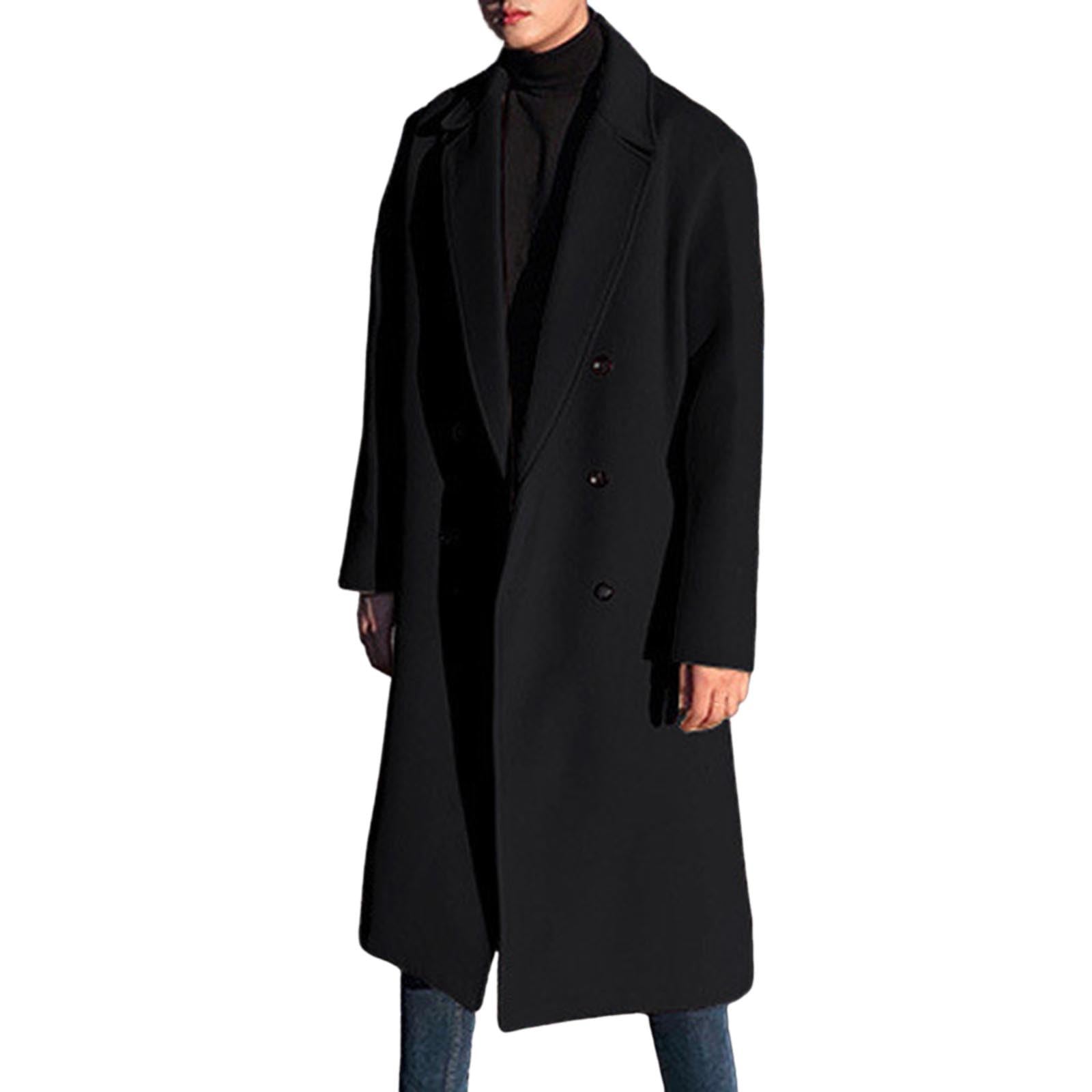 Trench Cappotto invernale da uomo a doppio petto con colletto rovesciato, leggero, tinta unita, da uomo, vestibilità stretta, antivento, lungo