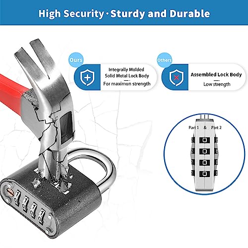 Image of 1 Pack disecu Heavy Duty 4 Digit Combination Lock, Anti-Error Feature, Outdoor Waterproof Padlock for School Gym Locker, Fence, Gate, Hasp Storage, Toolbox (Gun Black)