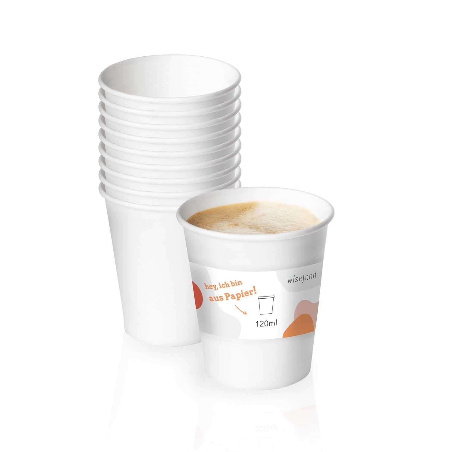 Wisefood Vasos de papel blanco – 2.250 vasos desechables de 120 ml – Vasos de papel respetuosos con el medio ambiente sin PLA/PE – Vasos desechables biodegradables con revestimiento orgánico