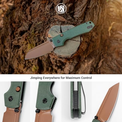 Image of Vosteed Raccoon2.0 EDC Pocket Knife - 3.25 inch 14C28N Copper Dune Blade, Modified Sheepsfoot - Top Liner Lock, Green Micarta Handle - Camping Surviving Knives - A2929