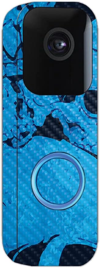MightySkins Carbon Fiber Skin Compatible with Blink Video Doorbell - Blue Skulls | Protective, Durable Textured Carbon Fiber Finish | Easy to Apply and Change Styles | Made in The USA