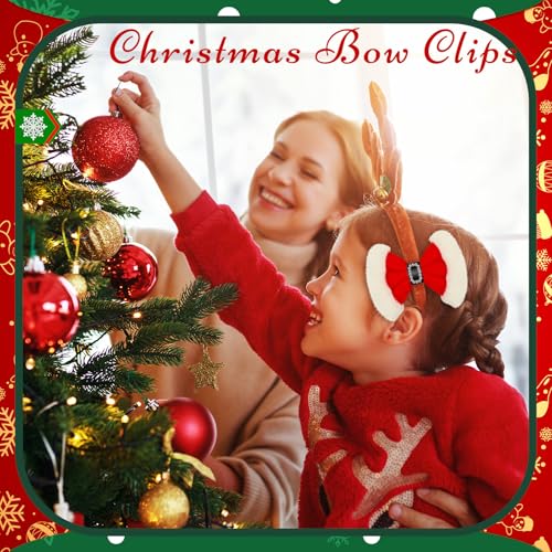 Suncalla 6 Pcs Moños Navideños para el Cabello Clips Santa Claus Accesorios para Mujeres con Lazo de Terciopelo Rojo con Brillo y Pedrería miniatura 3