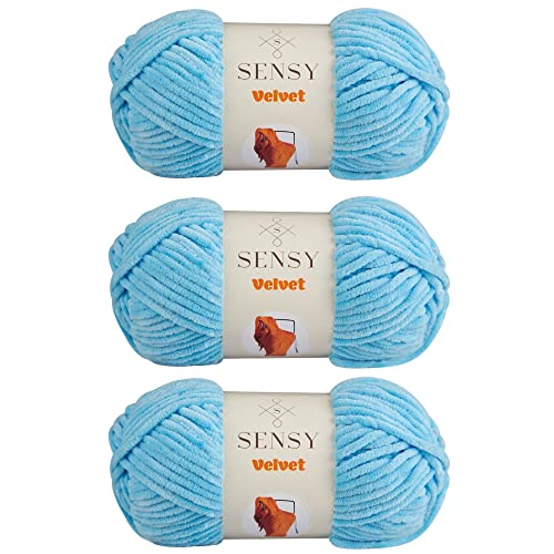 3 Skeins of Sensy Velvet Yarn for Crocheting Baby Blanket Yarn, Chenille Yarn, Amigurumi Yarn, 3.5 oz, 132 Yards