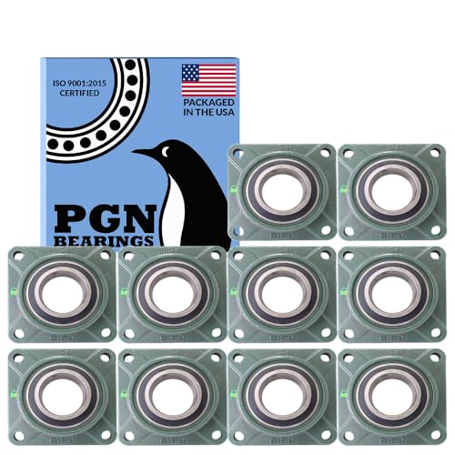 Image of PGN UCF215-47 Pillow Block Bearing - Pack of 10 Square Flange Mounted Pillow Block Bearings - Chrome Steel Bearings with 2-15 /16 inch Bore, Self Alignment