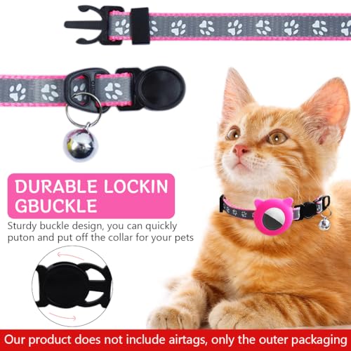 Image of Qpets Pink Cat Collar With Silicone Airtag Holder, Reflective Airtag Case Cat Collar With Bell Quick Release Adjustable Cat Collar For Small Cat Kitten (8.6-10.8 inch, Without Air Tag),27.5 Cm