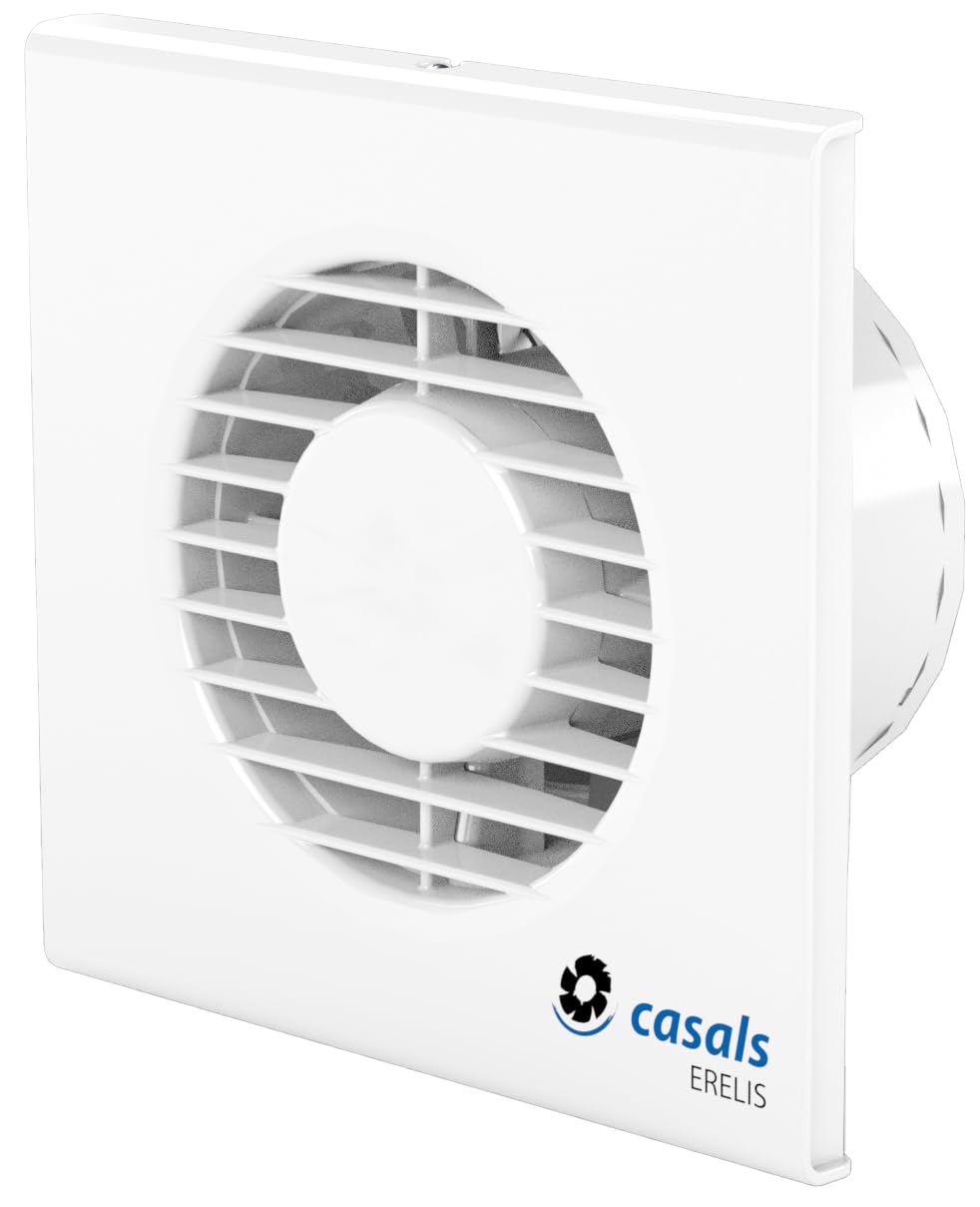 ERELIS Ā· Extractor de baƱo y cocina Casals para conducto de diĆ”metro Ć100mm Ā· Delgado, silencioso, con compuerta antirretorno e IPX4 Ā· Para pared o techo Ā· Funciona con el interruptor de luz.