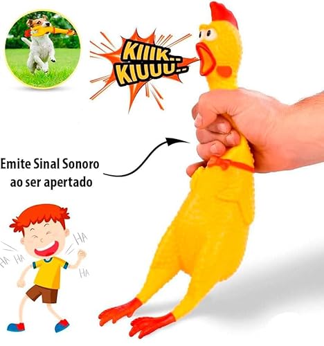 Brinquedo Galinha 31Cm Para Cães, Brinquedo para Pet Amarelo de 31CM, Ideal Para Cachorro e Cão de M