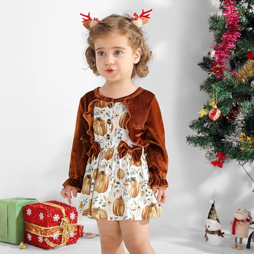 Newborn Baby Girl Outfit Christmas Thanksgiving Velvet Romper Cardigan Dress Long Sleeve Knit Fall Winter Clothes3