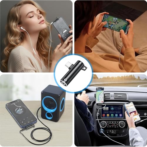 Image of Verilux 2 in 1 Type C to Type C & 3.5mm Jack Audio Adapter, USB C Male to Female Charging Adapter, Right Angle Design, Travel Compact