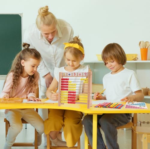 Elvozvets Rechenrahmen rot-gelb Abakus Holzabakus mit 100 Zählstäben und Zahlenkarten von 1-100, Student`s Abacus… – Ansicht 2