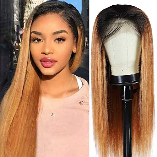 KAFEIER Ombre Closure Wig Straight Ombre Color 1b27 4X4 Brazilian Virgin Hair Free Part With Baby Hair No Shedding 130% Density Glueless Wig Mother Gifts For Women 16 Inch