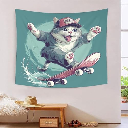 Tapisserie murale chat 3D 180x230 cm en tissu pour déco salon
