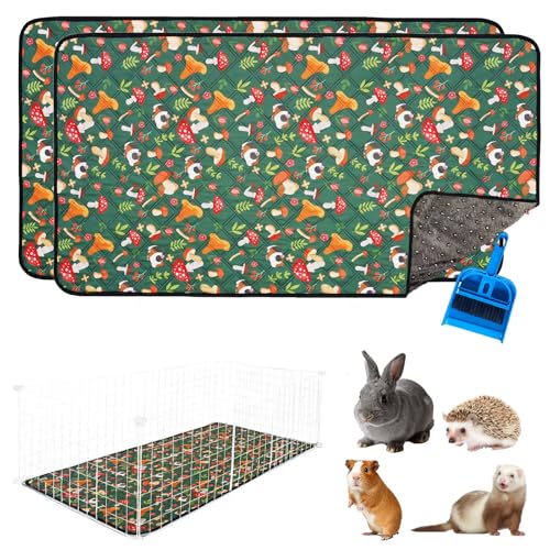 2 Pcs Guinea Pig Cage Liners 47 x 24 Washable Cage Pads Rabbit Bedding Reusable Absorbent Pee Pads for Small Animals Bunny Ferret Chinchilla Hamster (Green, 47×24'')
