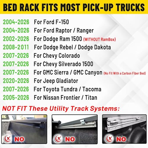 Image of MONOKING Heavy Duty Adjustable Roll Bar with 3rd Brake Light, DIY Color Chase Rack Compatible with Tonneau Cover for 2004-2026 F150 Silverado Sierra 1500 Tundra Gladiator Tacoma, Rugged Carbon Steel