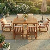 Fiorune 7-Piece Outdoor Acacia Wood Dining Set, Rustic Patio Dining Table and Chairs with Armrest and Water-Resistant Cushions, Modern Patio Table Set for Backyard Garden Poolside, Gray