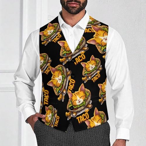 Taco Cat Men's Suit Vests Business Formal Dress V-Neck Waistcoat Tops with 2 Pockets2