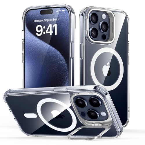 Image of ESR for iPhone 15 Pro Max Case, Compatible with MagSafe, Military-Grade Protective Clear Case for iPhone 15 Pro Max,Built-in Stash Stand Phone Case, Scratch-Resistant Back Cover, Classic Series,Clear