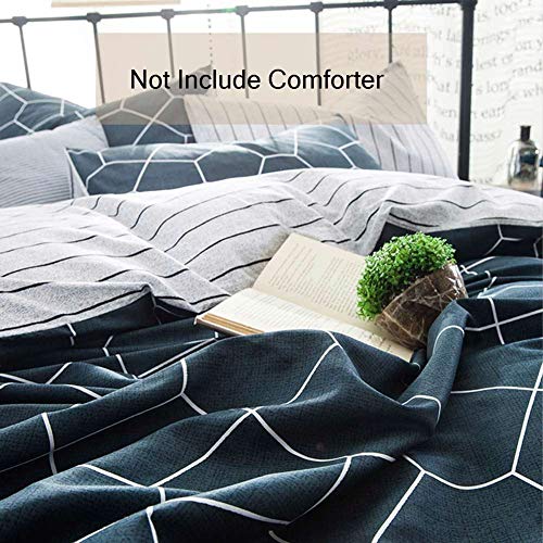 Queen Duvet Cover Set Navy Blue, 3 Piece 1200TC Geometric Diamond Pattern Luxury Microfiber Bedding Comforter Quilt Cover with Zipper Closure, Ties - Modern Style for Men and Women