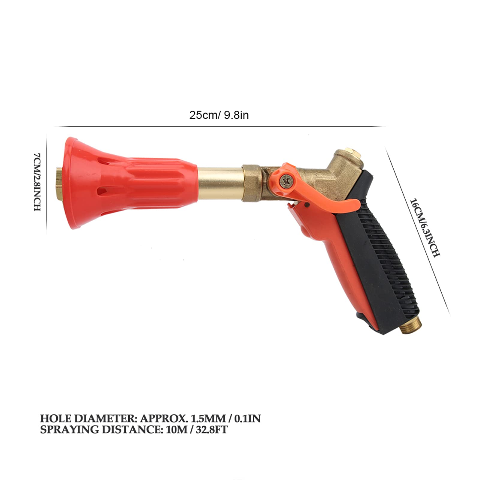 Boquilla para manguera de jardín, pistola rociadora de metal 100% resistente con boquilla de latón completa, rociador de agarre de manguera de alta presión para plantas de riego, lavado de autos y duc
