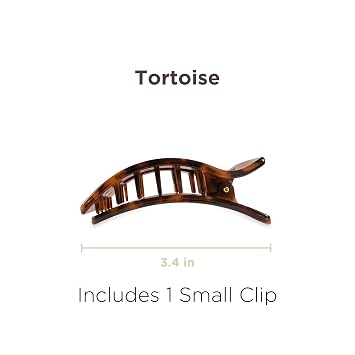 TELETIES - Small Flat Rectangle Clip - For Thin-Medium Hair - For Lounging, Travel, Yoga, More - Strong Grip, Bendable Teeth, Comfortable Lay-Back Design - All Hair Textures - Tortoise
