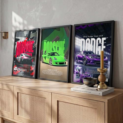 Image of HOTHOUSE Big Porsche 911 GT3, Porsche Carrera GT, Dodge Viper Cars Framed Posters Gift Items for Boys Room Wall Decoration Bedroom Living Room Office Studio Decor | Set Of 3 Size (13 X 17 inch)