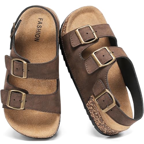 gxziureo Kids Cork Footbed Sandals Boys Girls Toddler Adjustable Double Buckle Slides with Back Strap Lightweight Summer Casual Shoes