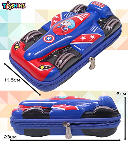 Image of Toyshine F1 Racer Hardtop Pencil Case With Compartments - Kids Large Capacity School Supply Organizer Students Stationery Box - Girls Boys Pen Pouch- M3- Blue - Ethylene Vinyl Acetate (EVA)