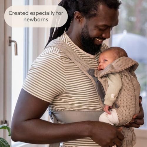 Image of BabyBjorn Baby Carrier Mini, Gray Beige, 3D Mesh Newborn Carrier (7-25 lbs), Ergonomic, Easy-to-Use