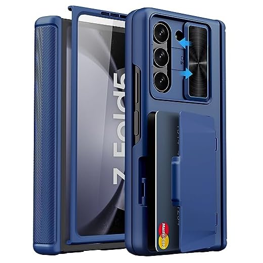 SIXBOX Capa para Samsung Galaxy Z Fold 5 com proteção de dobradiça e suporte para cartão, protetor de tela integrado e capa de lente deslizante, capa protetora resistente e durável para Galaxy Z Fold
