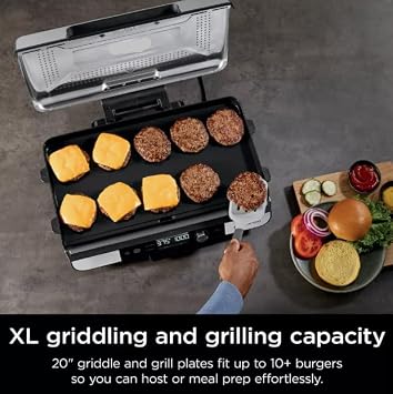 Sizzle Pro XL 20 Inch Indoor Griddle & Grill with ProTemp IQ, 250F500F, Detachable Ventilated Lid, Grease Control, Ceramic Nonstick Plates, Even Edge-to-Edge Cooking, XL Capacity (G X 101)