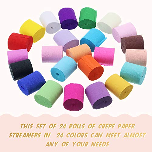 CAVEEN 24 Rolls Crepe Paper Streamers-32.8ft Party Streamer Paper Decorations Crepe Paper roll Full Colorful for Backdrop, Birthday, Weeding,Festival Decoration in 24 Colors (24)