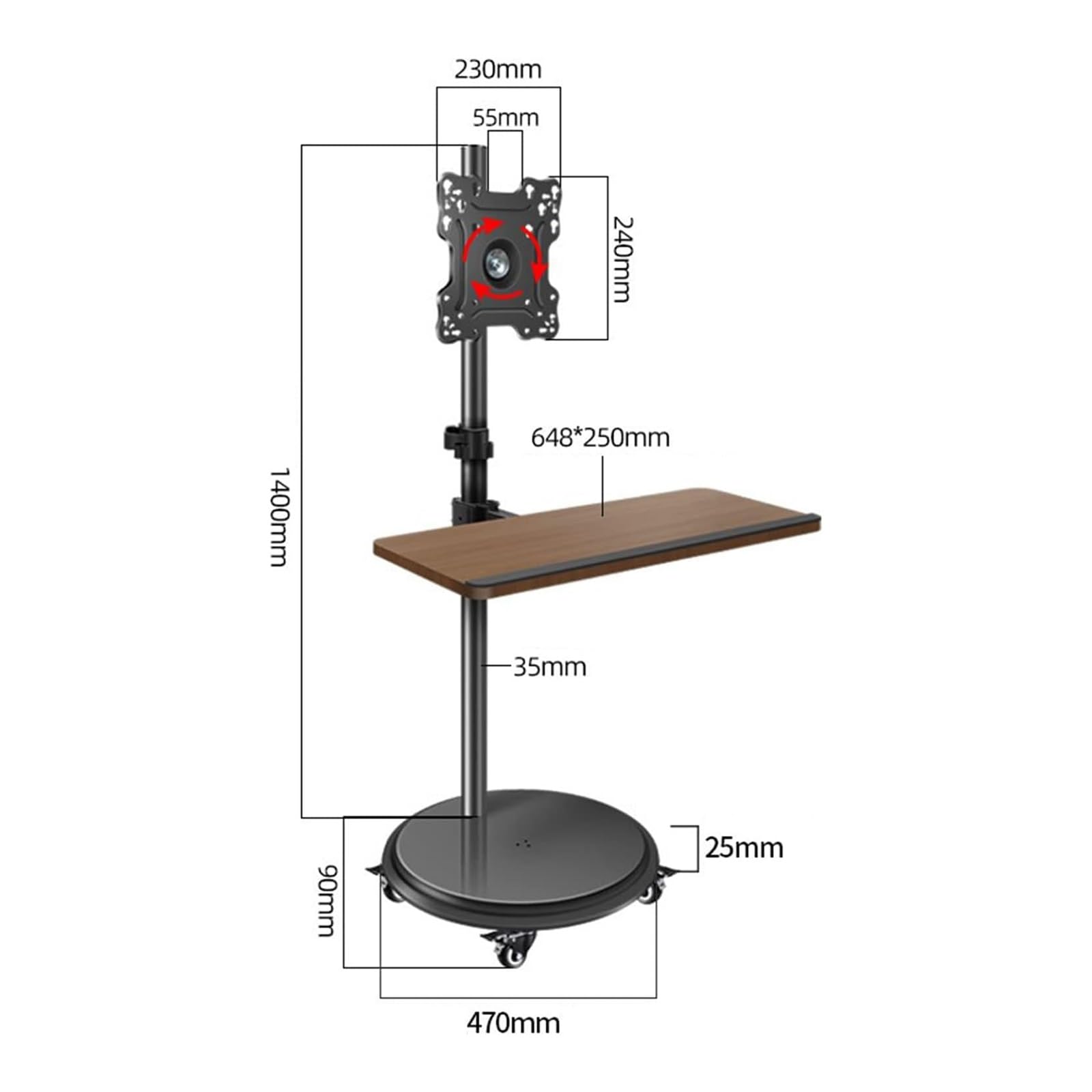 Soporte para TV con Ruedas - Soporte de Suelo para TV LCD, para televisores de 24 a 42 Pulgadas, Soporte para TV con Ruedas con Bandeja de Ajuste Universal, soporta,
