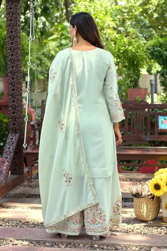 Image of Anveri Textiles Premium Silk Embroidered Kurti with Sharara & Dupatta | Elegant Ethnic Wear for Women | Festive & Party Outfit