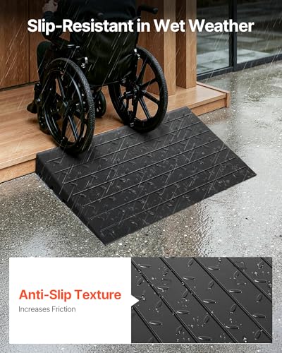 Image of VEVOR 2.5 inch Rise Rubber Threshold Ramp, 3 Channels Cord Cover Door Ramp, No-Slip Surface, 2200 Lbs Load Capacity Rubber Ramp for for Home Doorways Driveways, 41.8 inch L x 24 inch W x 2.5 inch H, 42lbs