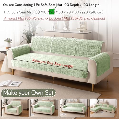 Image of HOKIPO 'Plush Haven' Premium Anti Slip Sofa Cover Mat for 1 /2 /3 Seater & L Shape Sofa. Make Your Own Sofa Cover Set, Mat Length 90(D) x 120(L) cm, Pastel Green (NEW-5033-GRN)