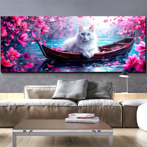Peinture diamant fleur et chat kit complet 50x100cm pour décoration murale
